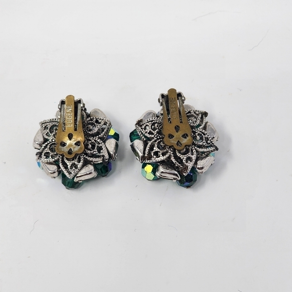 VINTAGE EUGENE 50s GARDEN PARTY RINESTONE AND BEADED CLIP-ON EARRINGS - Picture 3 of 3